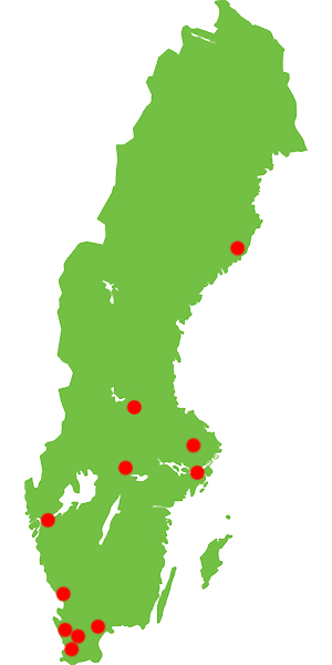 En karta över Sverige, med våra lokalföreningar utmarkerade