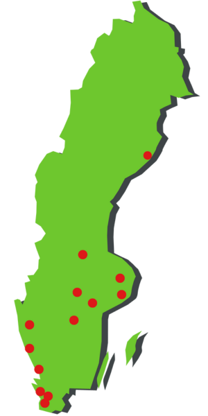 En karta över Sverige, med våra lokalföreningar utmarkerade
