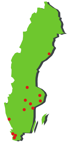 En karta över Sverige, med våra lokalföreningar utmarkerade