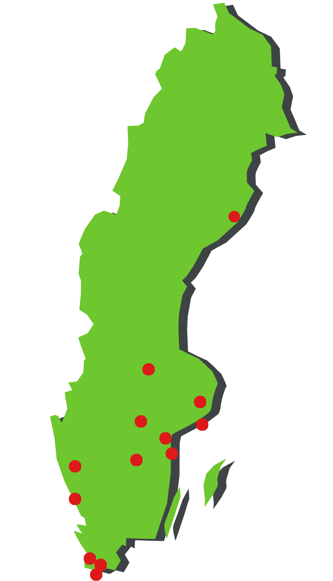 En karta över Sverige, med våra lokalföreningar utmarkerade